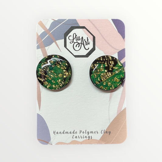 Emerald Forest Gold Flake Polymer Clay Earring - front view
