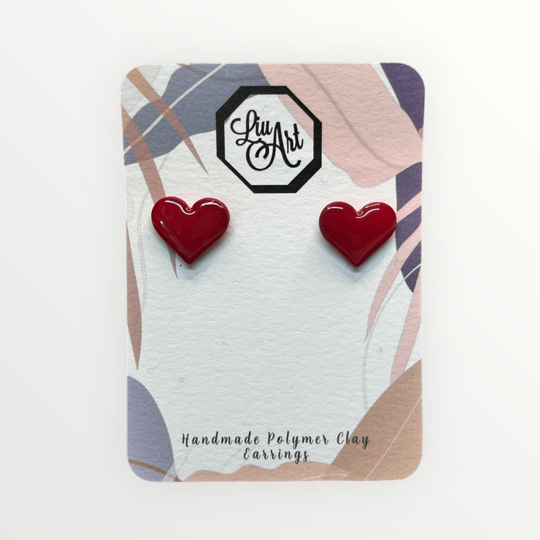 Red Heart Polymer Clay Earring - front view