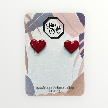 Red Heart Polymer Clay Earring - front view
