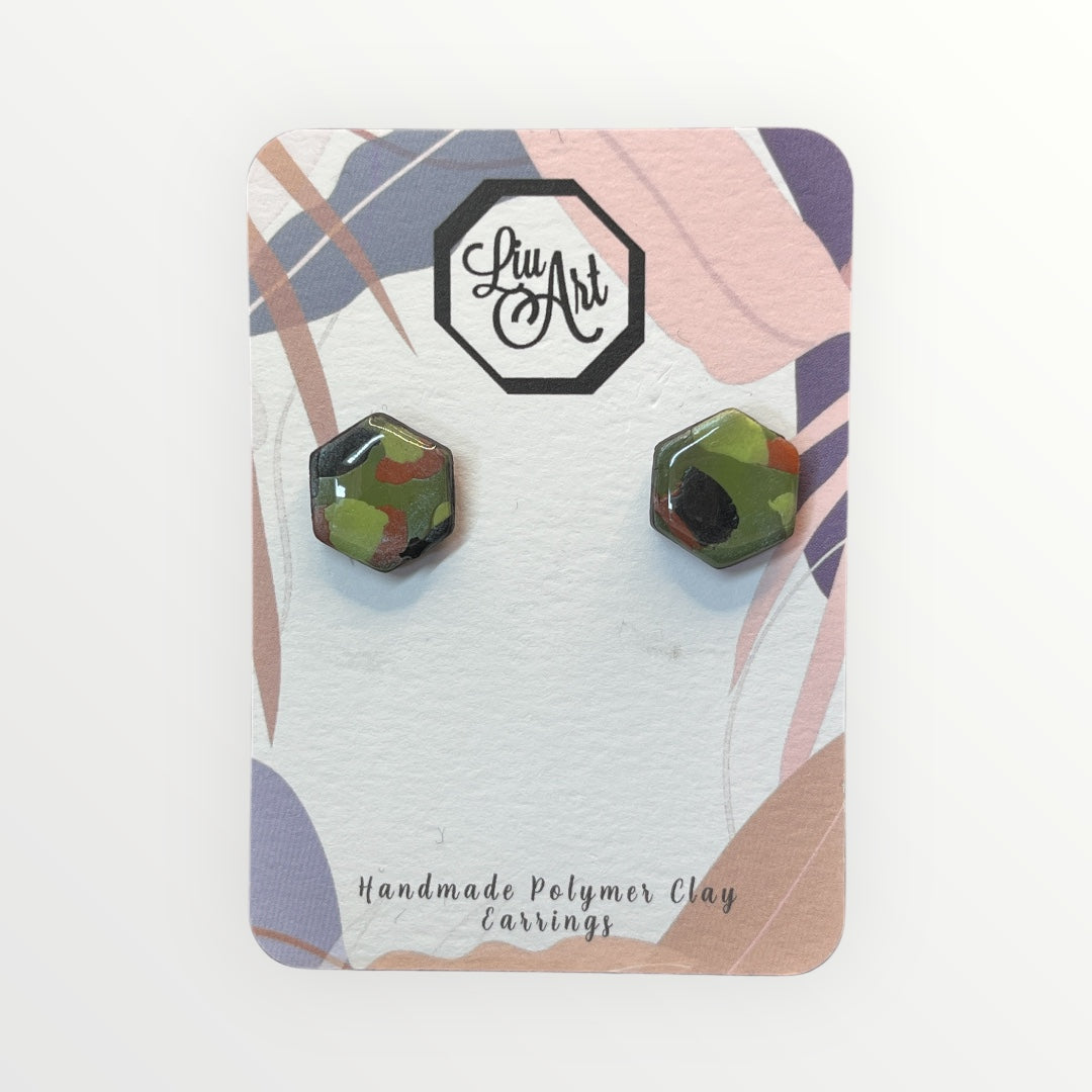 Urban Camo Polymer Clay Earring - front view