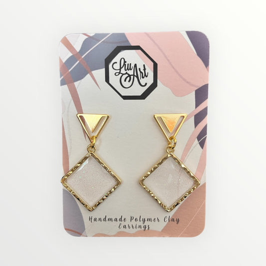 Golden Prism Drop Polymer Clay Earring - front view