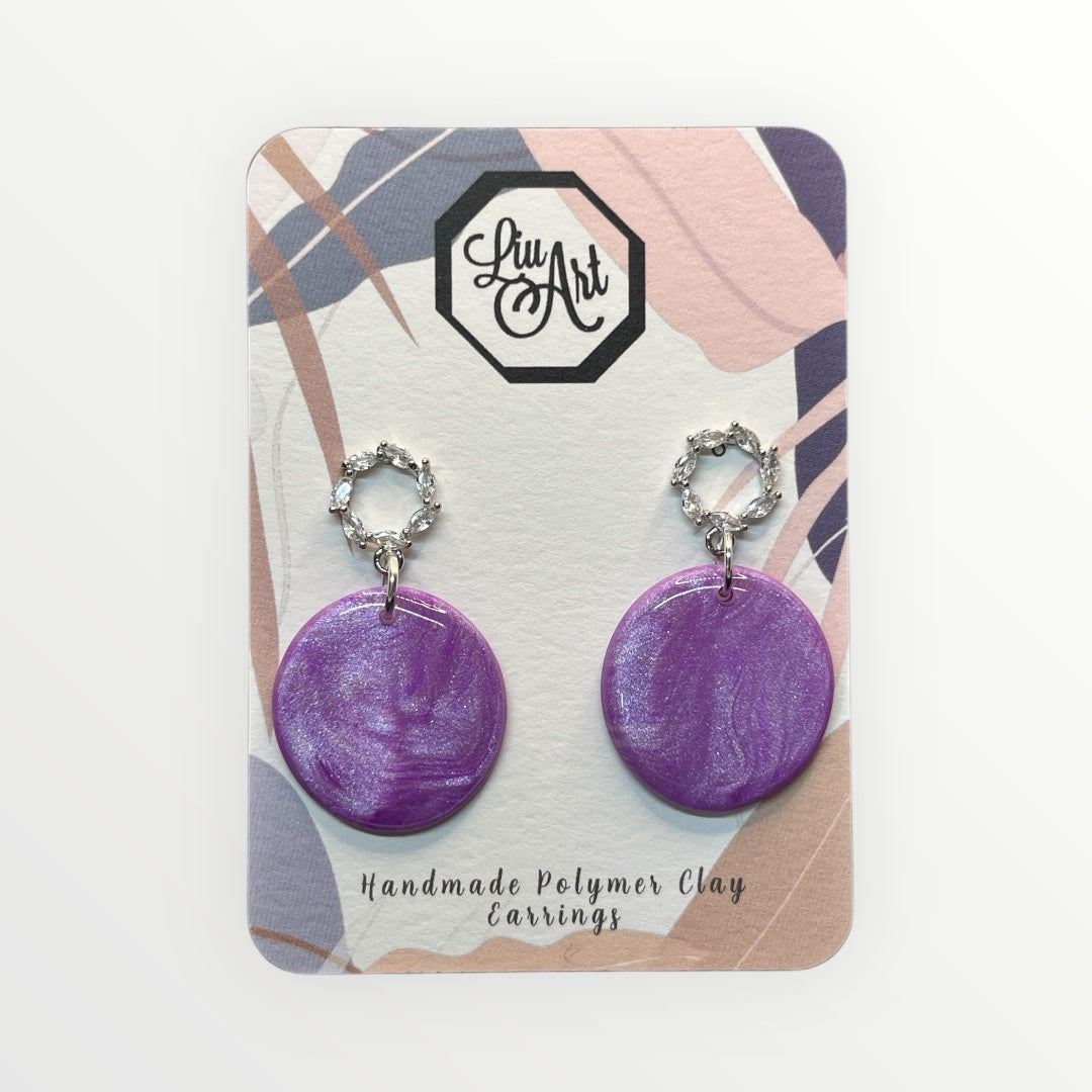 Spark purple Polymer Clay Earring - front view
