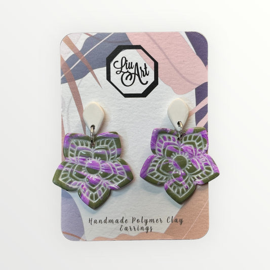 Floral Art Polymer Clay Earring - front view