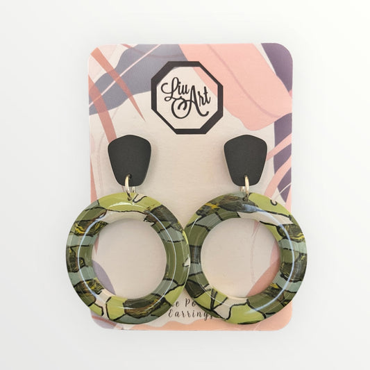 Forest Mosaic Hoop Polymer Clay Earring - front view
