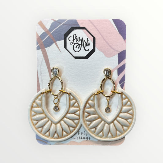White Art Deco Polymer Clay Earring - front view