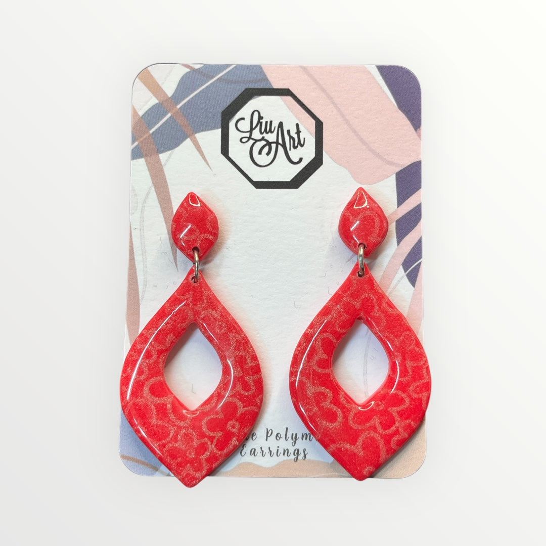 Raspberry Teardrop Polymer Clay Earring - front view