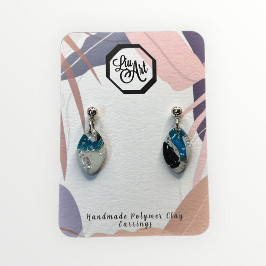 Marbled Oval Polymer Clay Earring - front view