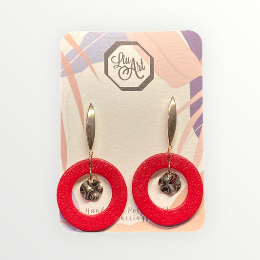 Modern Orbit Drop Polymer Clay Earring - front view