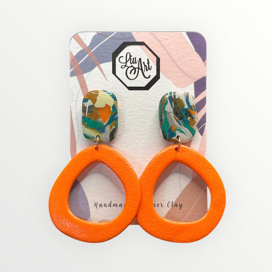 Organic Orange Hoop Polymer Clay Earring - front view
