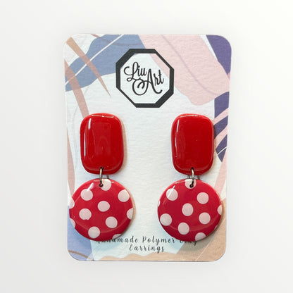 Red Vintage Polymer Clay Earring - front view