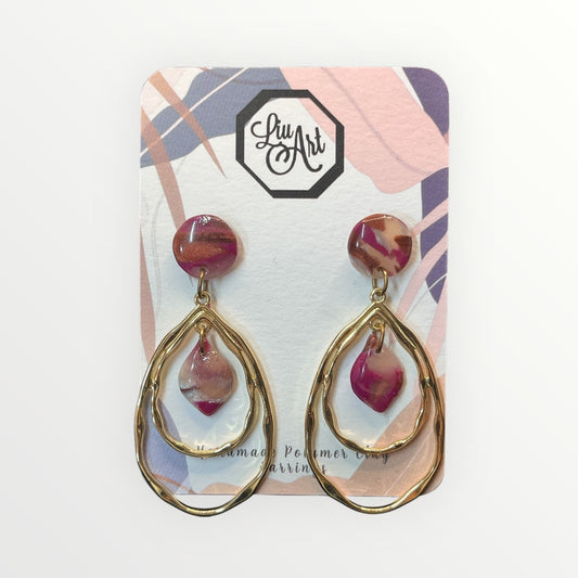 Teardrop hoops Polymer Clay Earring - front view