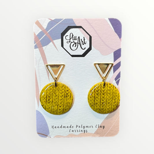 Yellow Knitted Polymer Clay Earring - front view