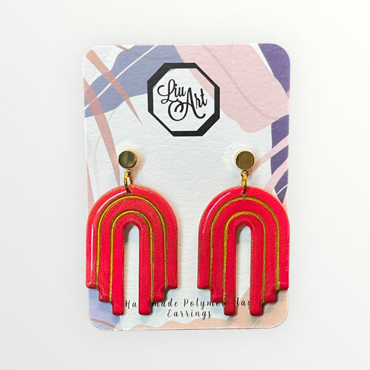 Raspberry Arch Polymer Clay Earring - front view