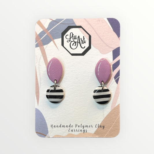 Teardrop with strips Polymer Clay Earring - front view