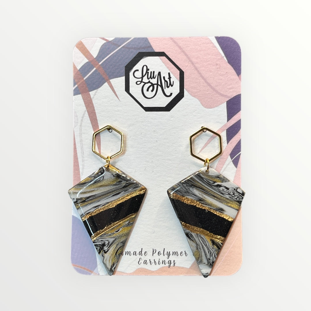 Artistic Diamond-shaped Polymer Clay Earring - front view