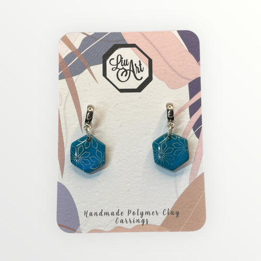 Frost Floral Hex Polymer Clay Earring - front view