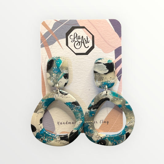 Marble Wave Polymer Clay Earring - front view