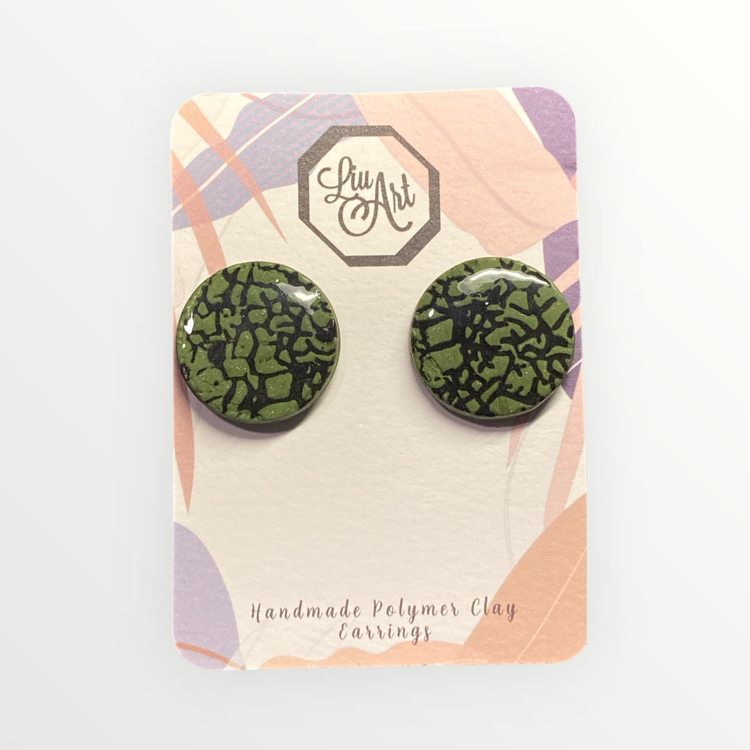 Forest Mosaic Polymer Clay Earring - front view