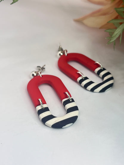 Polymer Clay Oval Red Stripe