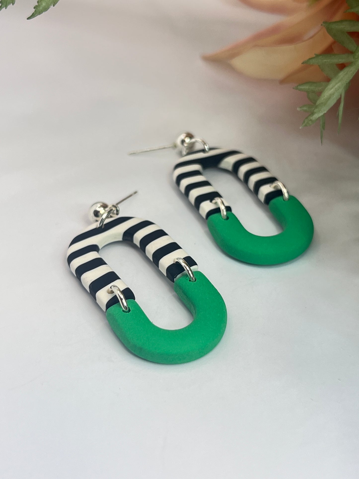 Polymer Clay Green Stripe Hoops